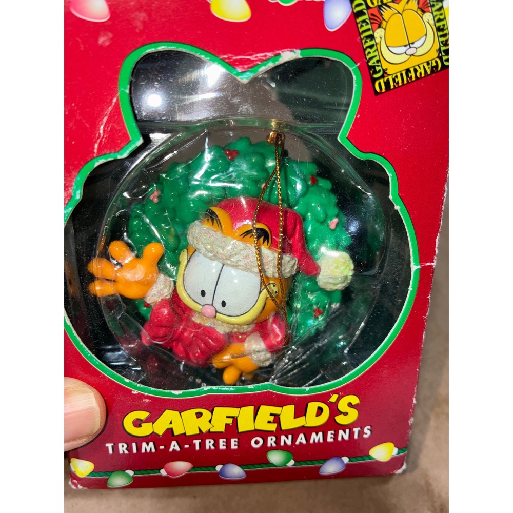 Vintage 1996 Garfield Christmas Trim-A-Tree Wreath Ornament Santa Hat 371923-111